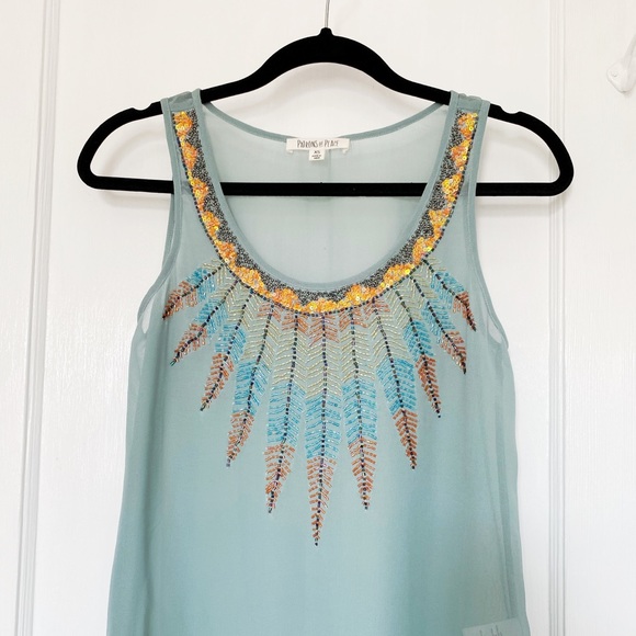 Patrons of Peace Tops - Powder Blue Sequin and Beaded Dreamcatcher Tunic